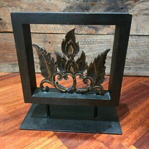 Wooden Lotus-Inspired Decorative Sculpture on Stand for Home or Office